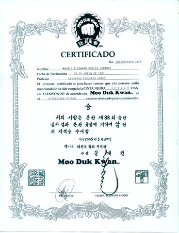 CERTIFICADO MOODUKKWAN