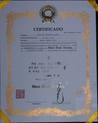 CERTIFICADO MOODUKKWAN
